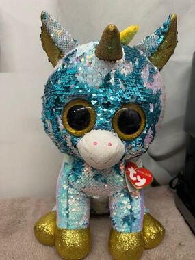 Ty Sequin Unicorn Plush in Teal, Pink & Gold ( large )